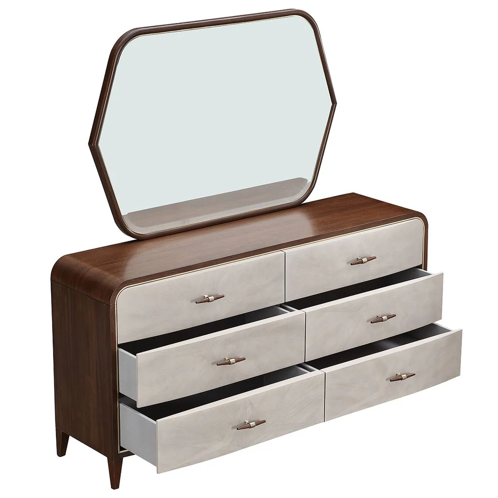 Michael Amini Houston Dresser with Mirror - Walnut - Image 3