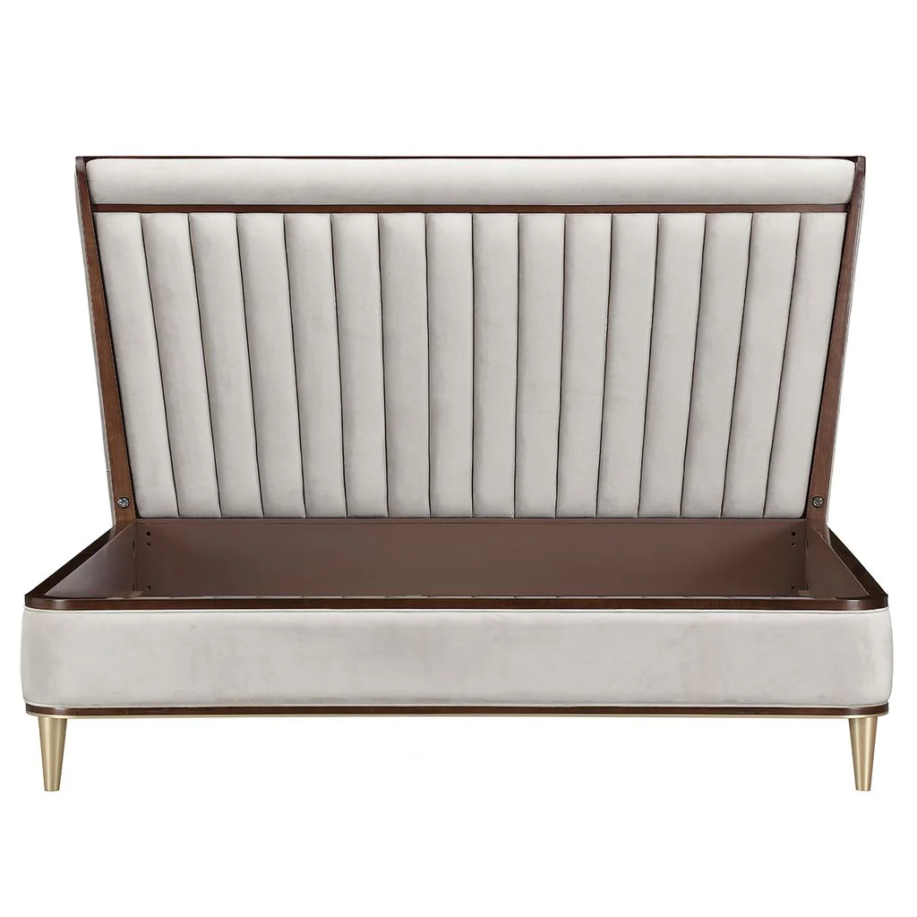 Michael Amini Houston Eastern King Channel Tufted Panel Bed - Porcini/Walnut - Image 10