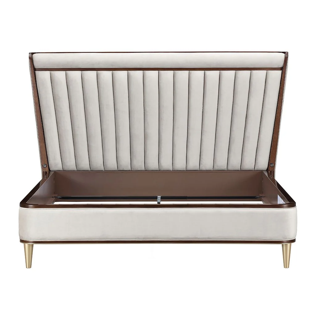 Michael Amini Houston Eastern King Channel Tufted Panel Bed - Porcini/Walnut - Image 2