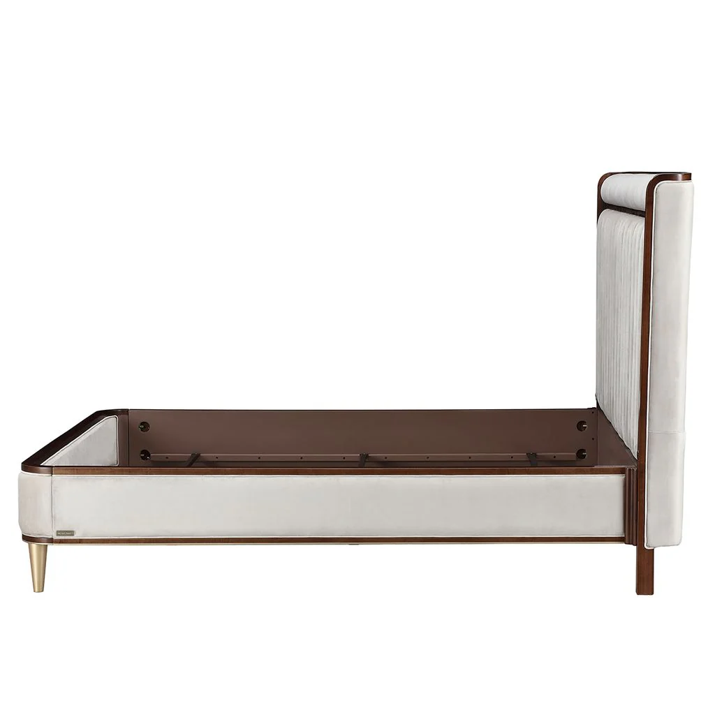 Michael Amini Houston Eastern King Channel Tufted Panel Bed - Porcini/Walnut - Image 6