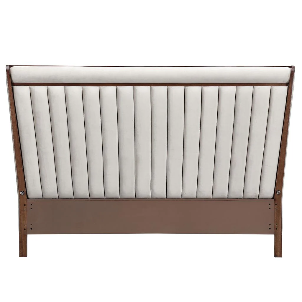 Michael Amini Houston Eastern King Channel Tufted Panel Bed - Porcini/Walnut - Image 7