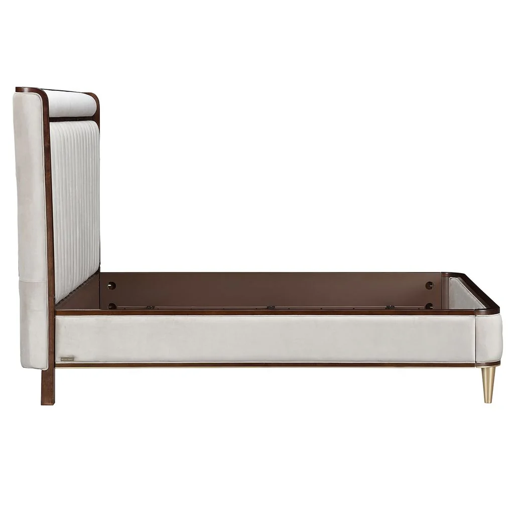 Michael Amini Houston Eastern King Channel Tufted Panel Bed - Porcini/Walnut - Image 8