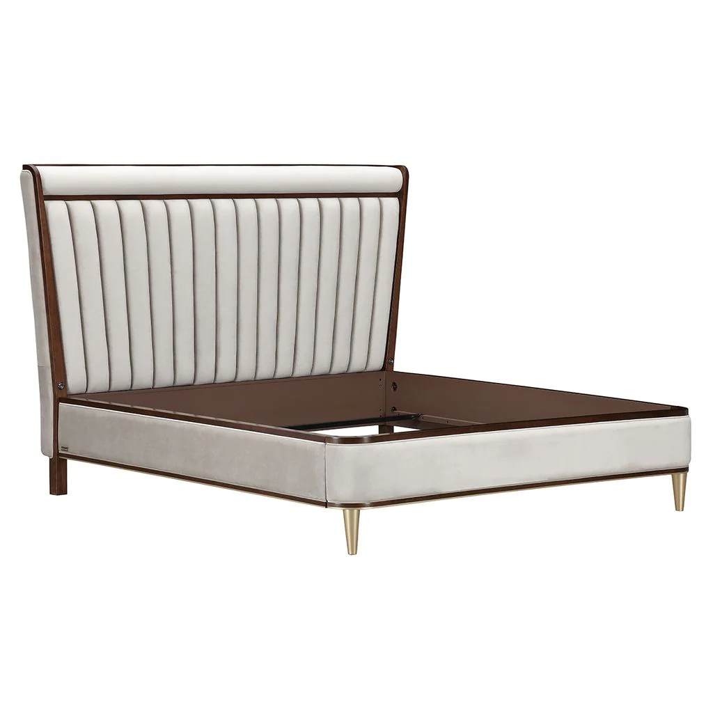 Michael Amini Houston Eastern King Channel Tufted Panel Bed - Porcini/Walnut - Image 9