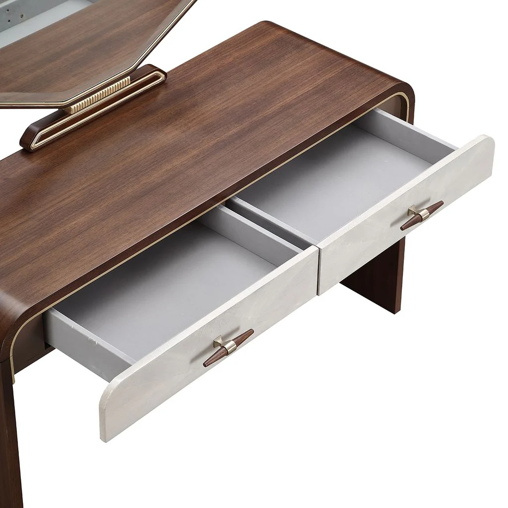 Michael Amini Houston Vanity Table with Mirror - Walnut - Image 6