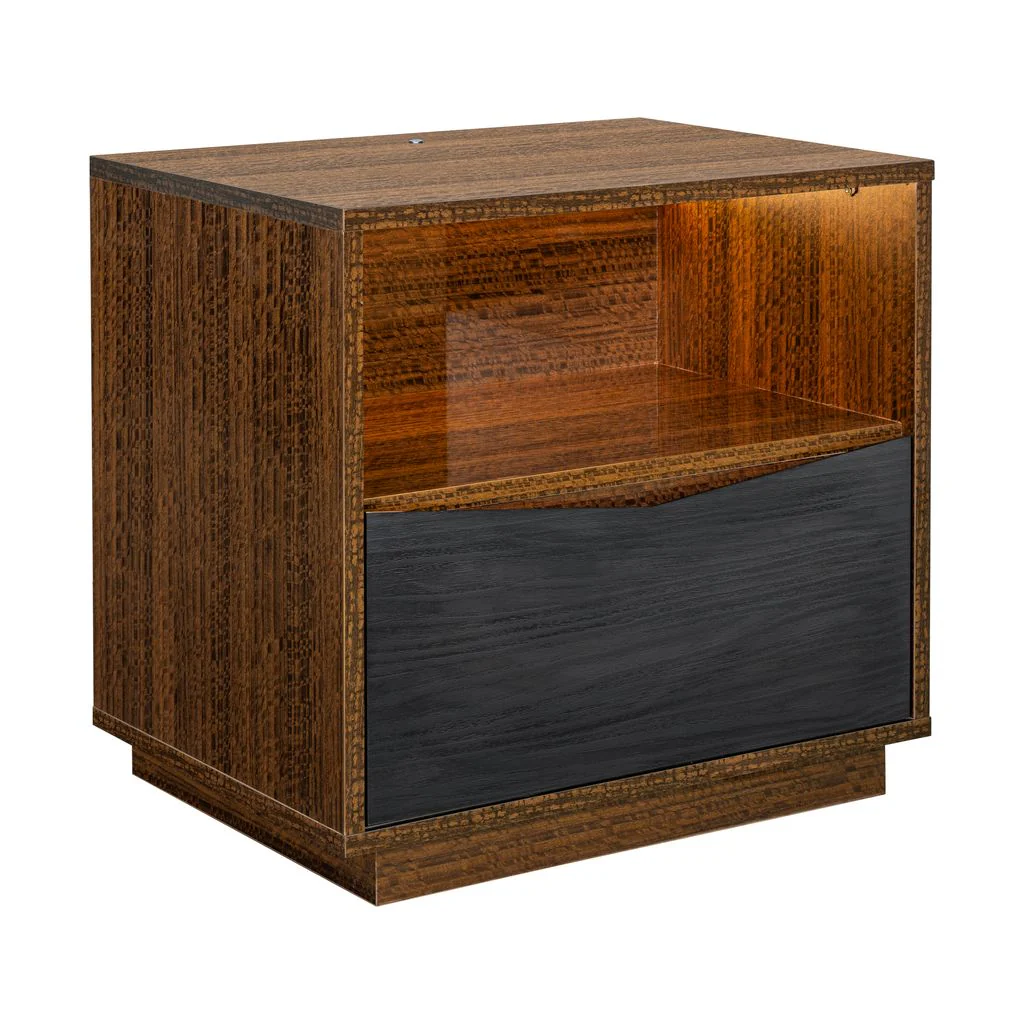 Michael Amini Kayner 1-Drawer Nightstand with LED Lights - Charcoal - Image 10