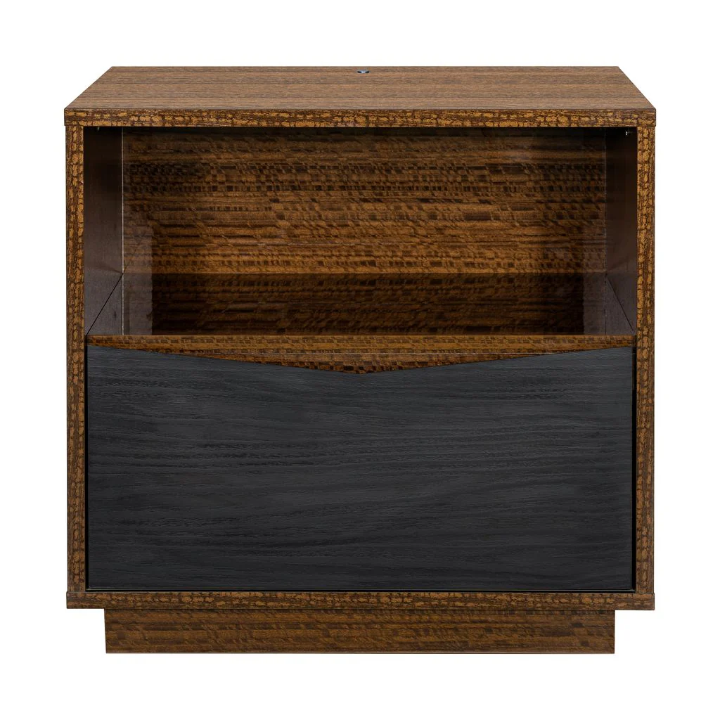 Michael Amini Kayner 1-Drawer Nightstand with LED Lights - Charcoal - Image 2