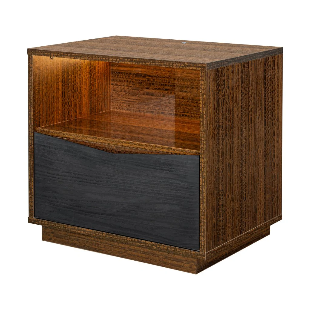 Michael Amini Kayner 1-Drawer Nightstand with LED Lights - Charcoal - Image 6