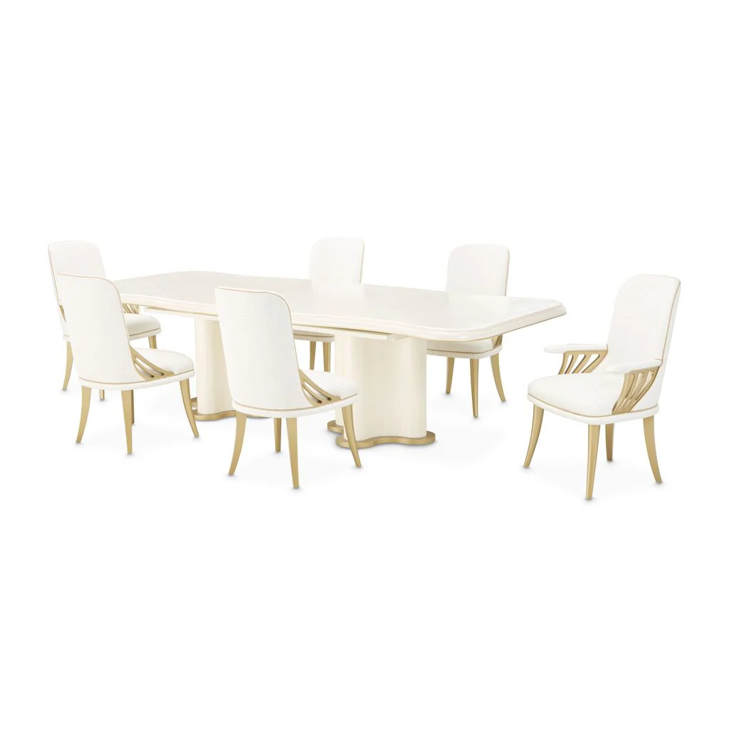 Michael Amini La Terrazza Double Pedestal Dining Table - Creamy Pearl - Image 2