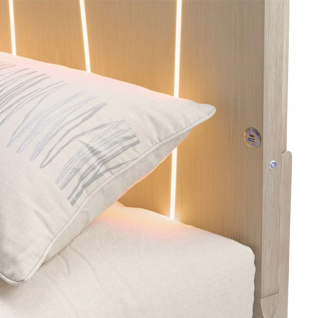 Michael Amini Lotus Bay Panel Bed with LED Lights - Sand - Image 15