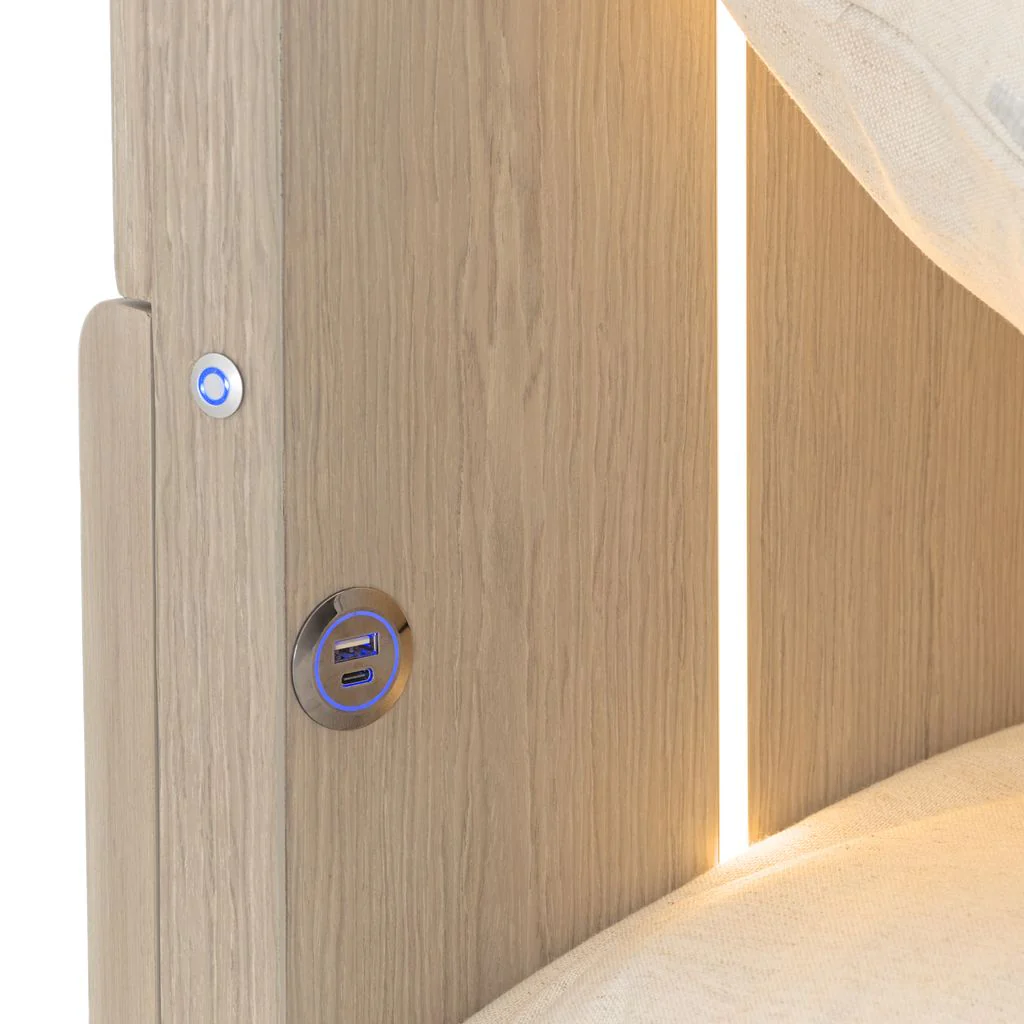 Michael Amini Lotus Bay Panel Bed with LED Lights - Sand - Image 18