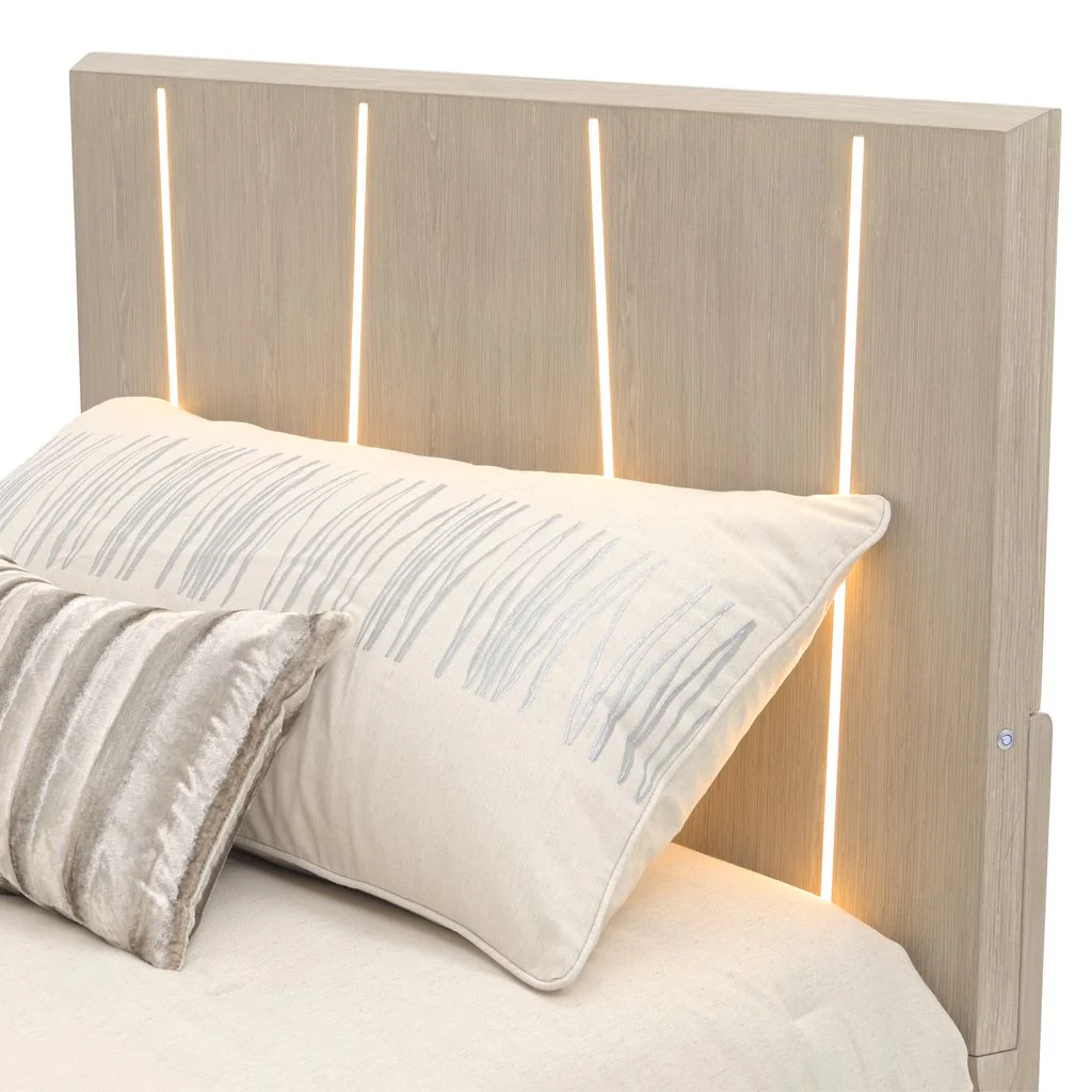 Michael Amini Lotus Bay Panel Bed with LED Lights - Sand - Image 19