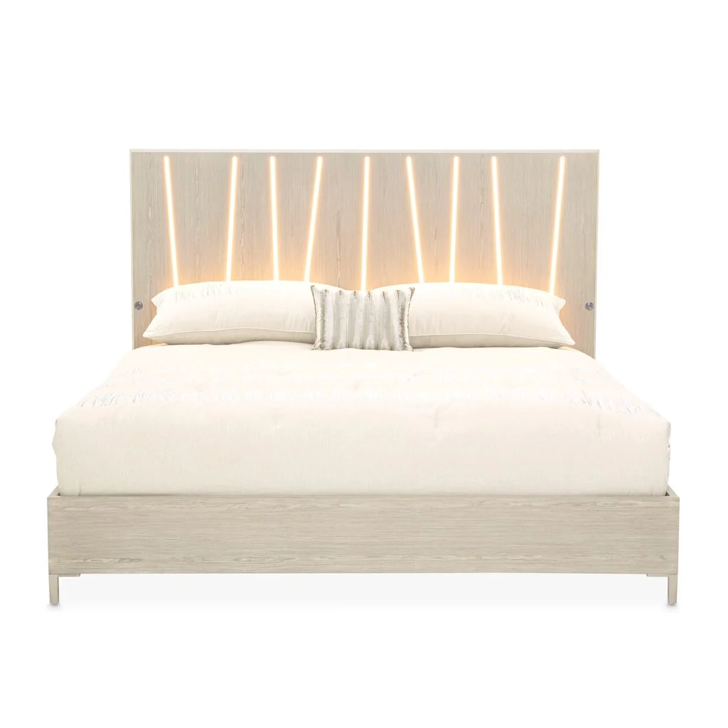 Michael Amini Lotus Bay Panel Bed with LED Lights - Sand - Image 2