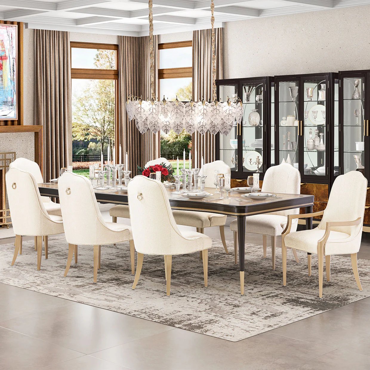 Michael Amini Malibu Crest Crotch Mahogany Rectangular Dining Table - Image 2