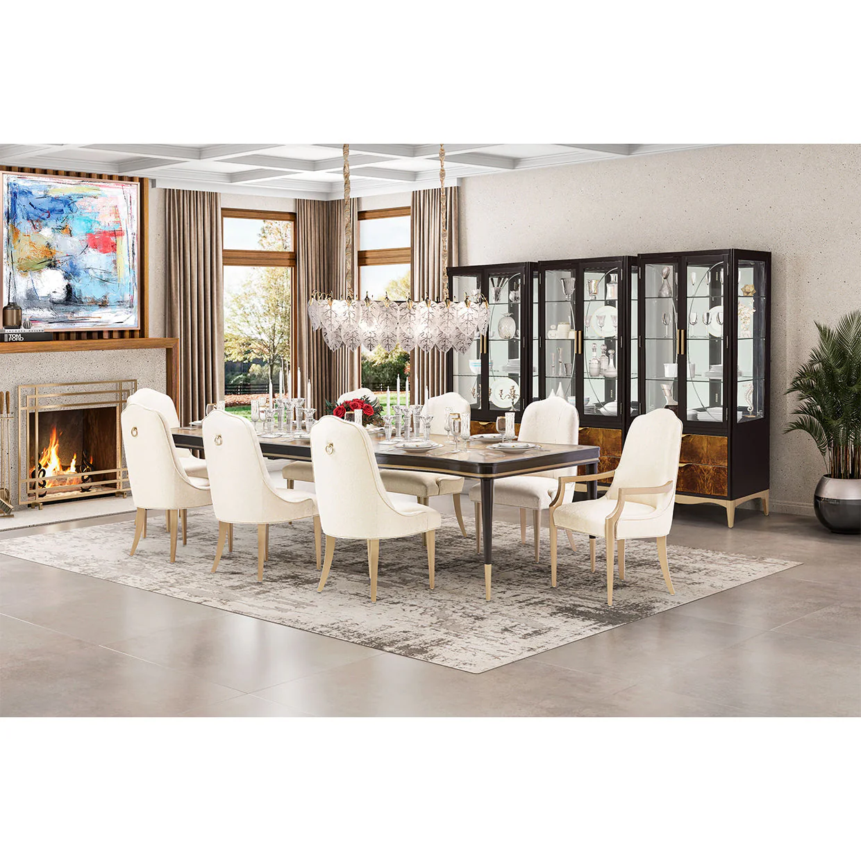 Michael Amini Malibu Crest Crotch Mahogany Rectangular Dining Table - Image 3