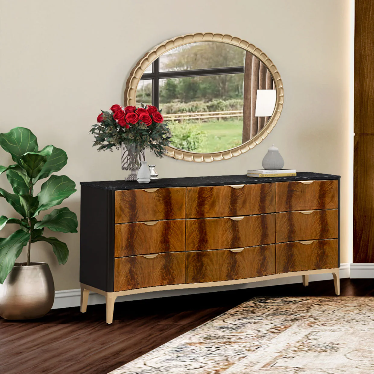 Michael Amini Malibu Crest Crotch Mahogany Oval Wall Mirror - Image 2