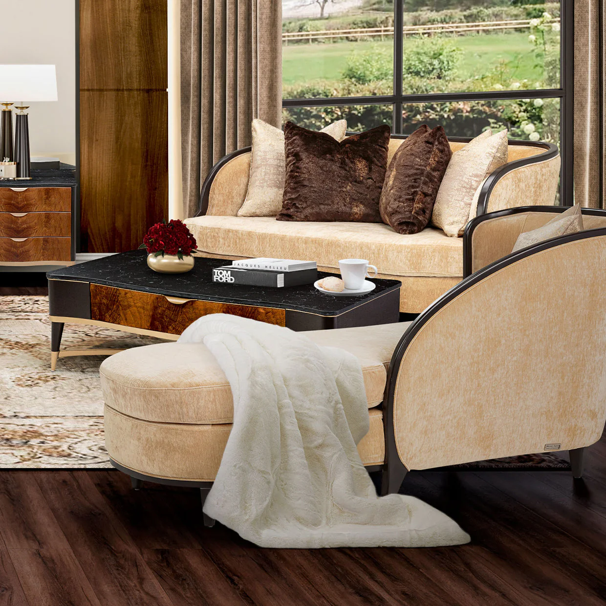 Michael Amini Malibu Crest Crotch Mahogany Rectangular Cocktail Table - Image 3