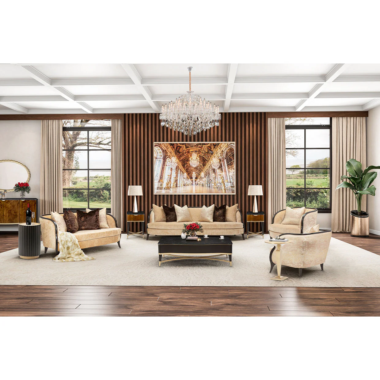 Michael Amini Malibu Crest Crotch Mahogany Sofa - Image 4