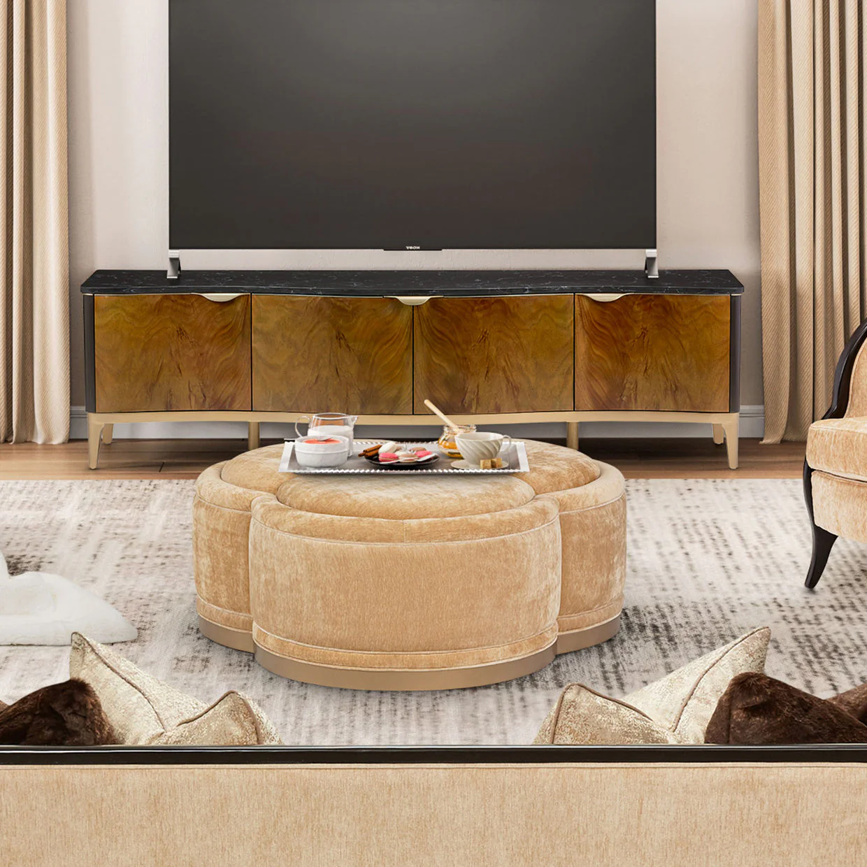Michael Amini Malibu Crest Crotch Mahogany TV Console Media Cabinet - Image 2