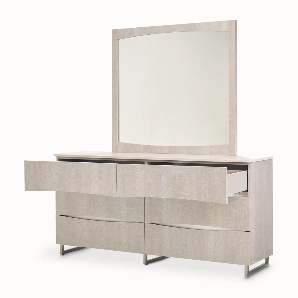 Michael Amini Marin Dresser with Mirror Set - Greige - Image 10