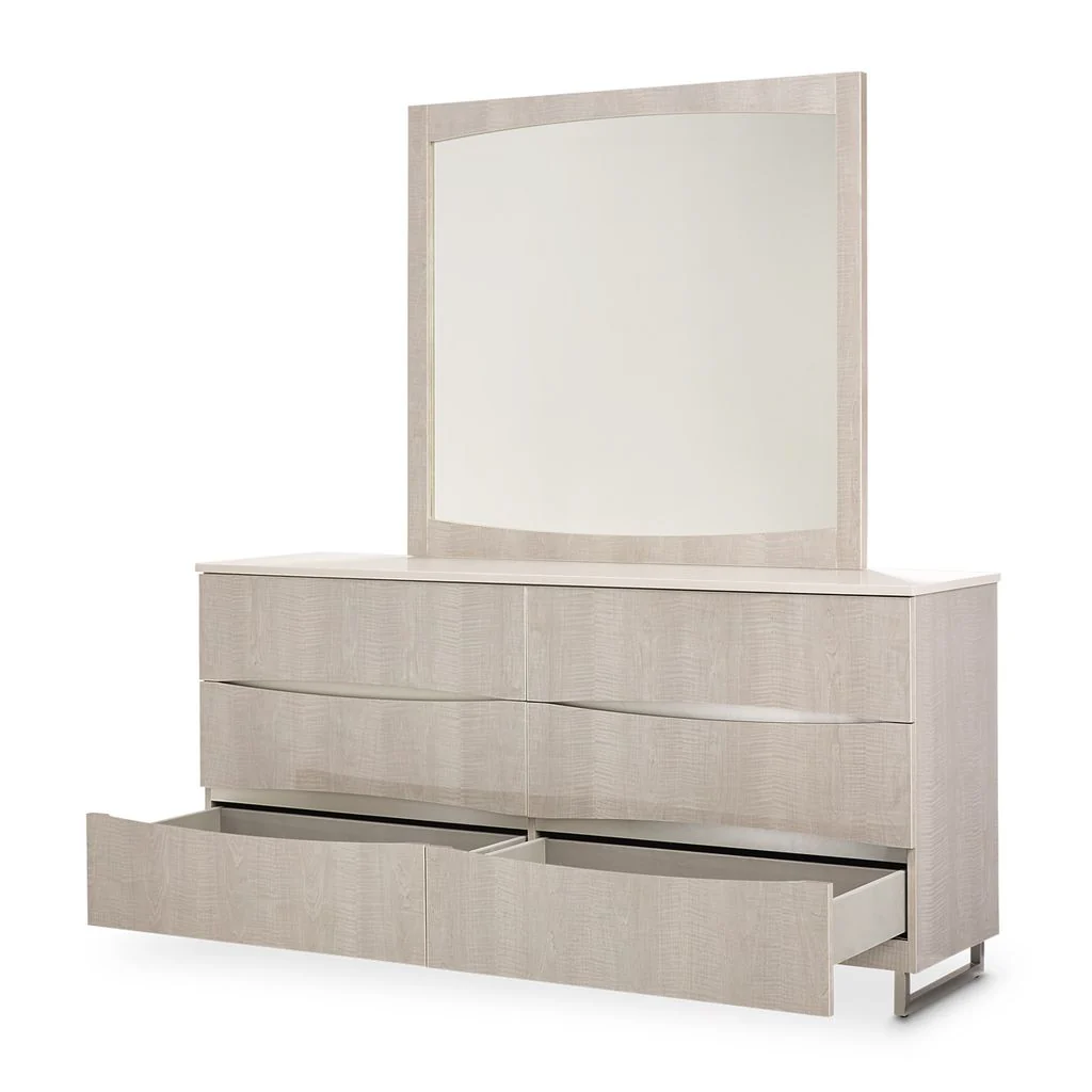 Michael Amini Marin Dresser with Mirror Set - Greige - Image 11