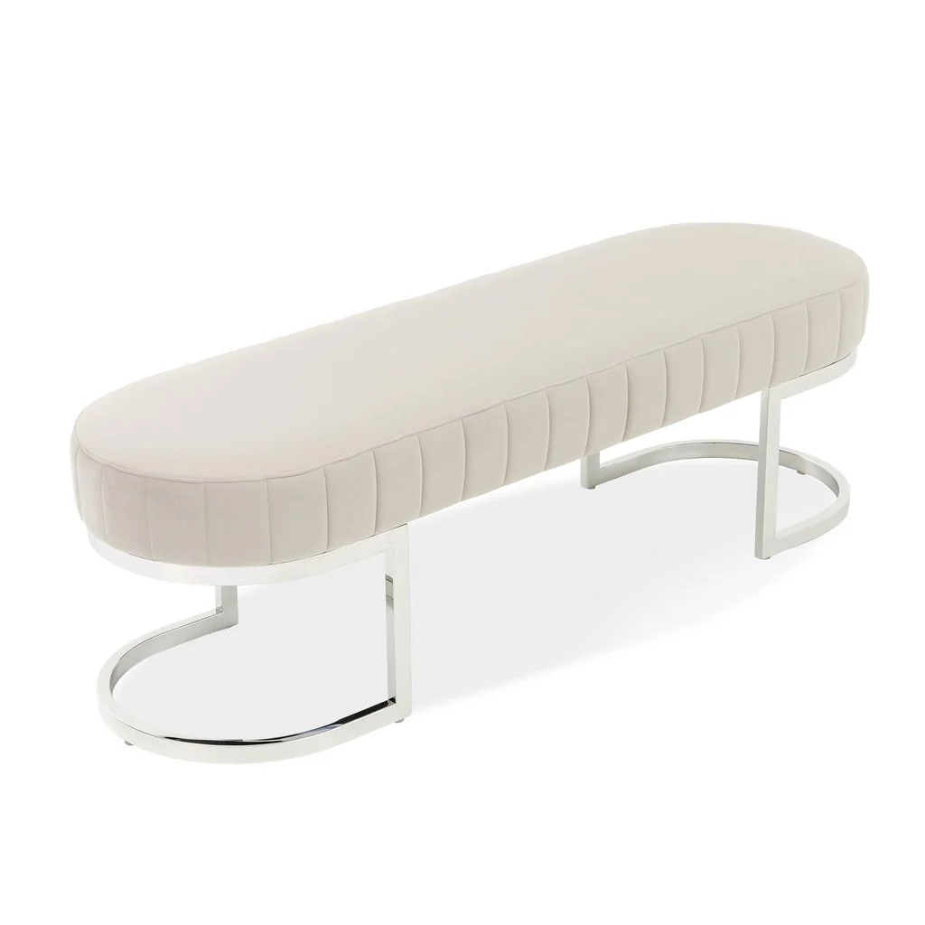 Michael Amini Orchid Velvet Accent Bench - Gray/Chrome - Image 2