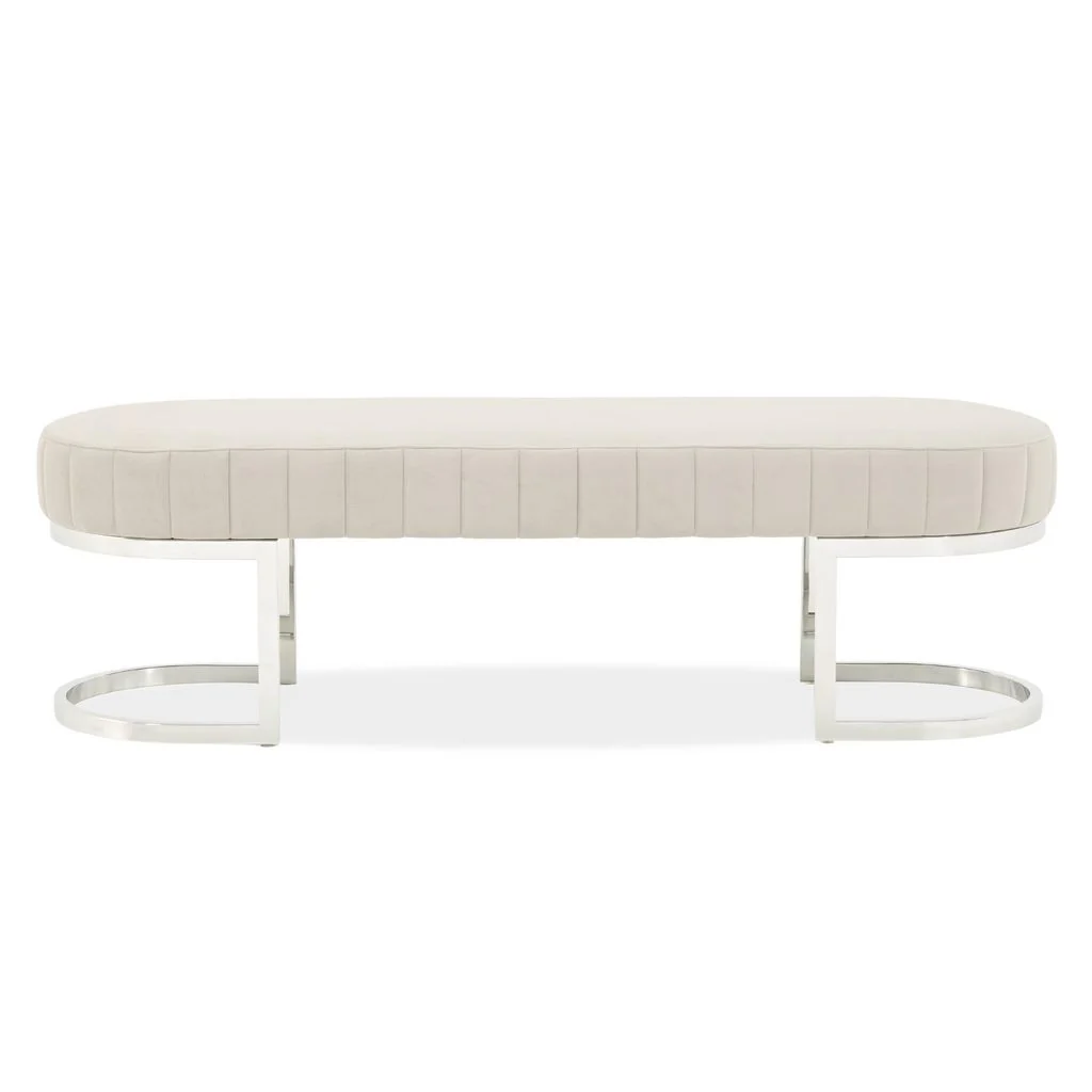 Michael Amini Orchid Velvet Accent Bench - Gray/Chrome - Image 3