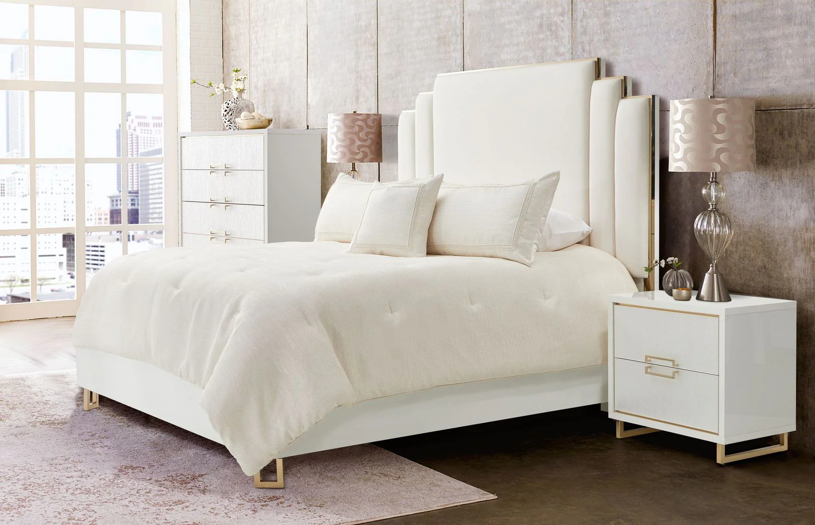 Michael Amini Palm Gate Upholstered Bed - Cloud White - Image 13