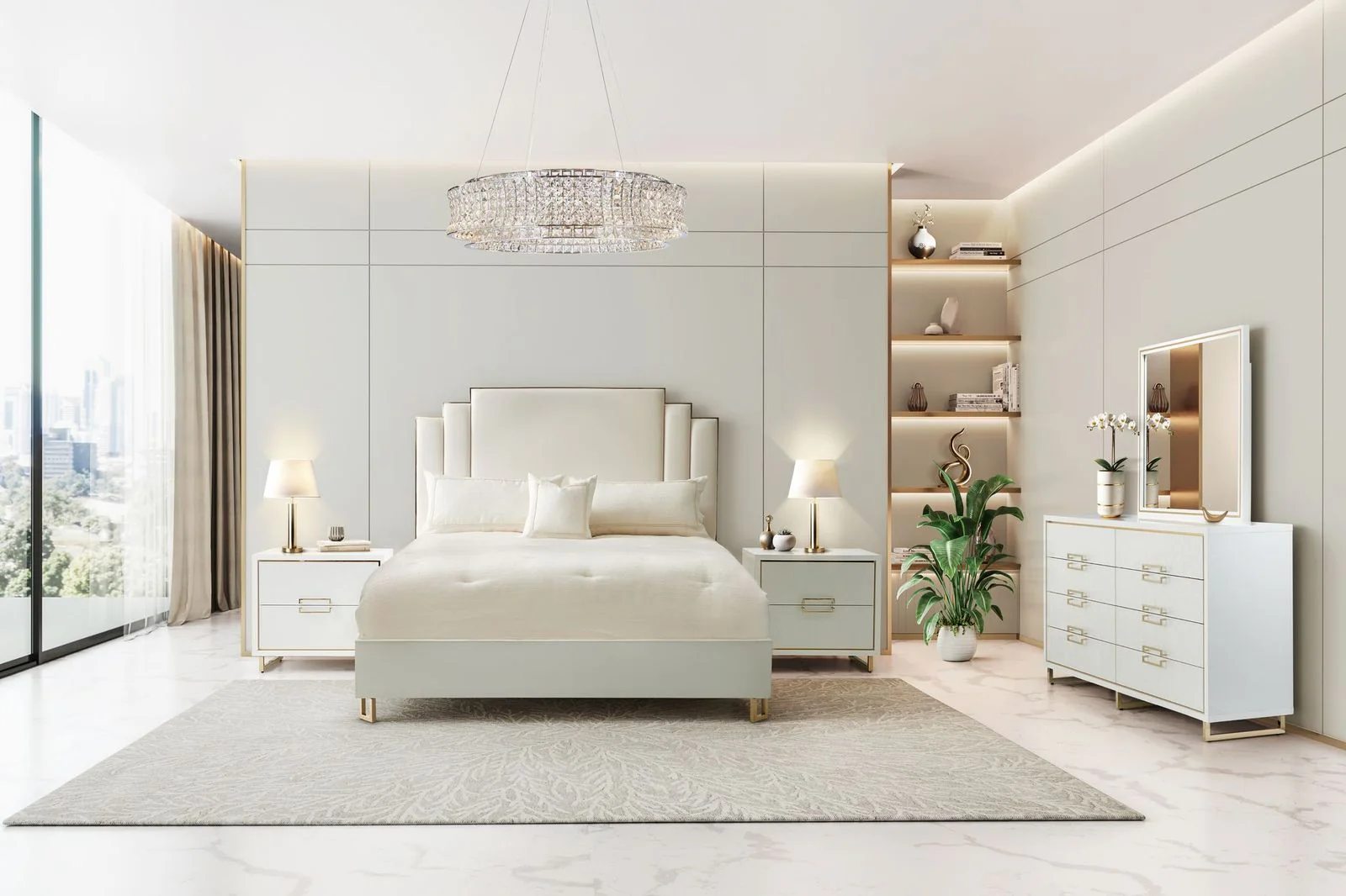 Michael Amini Palm Gate Upholstered Bed - Cloud White - Image 14