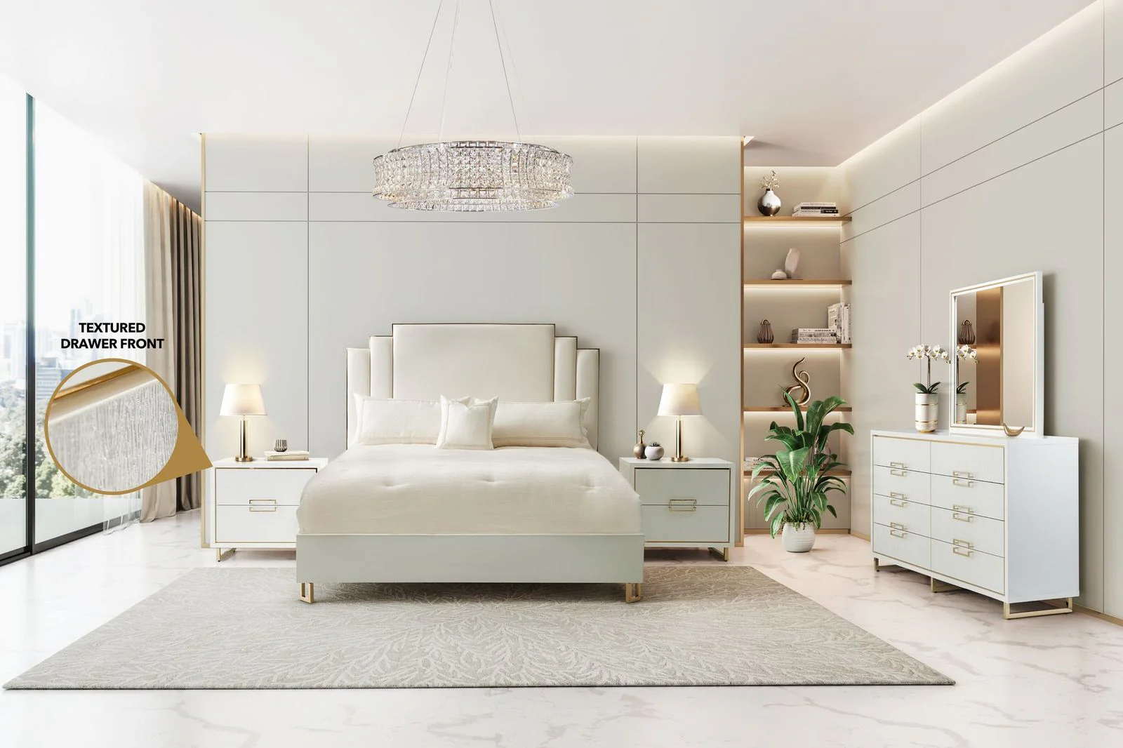 Michael Amini Palm Gate Upholstered Bed - Cloud White - Image 15