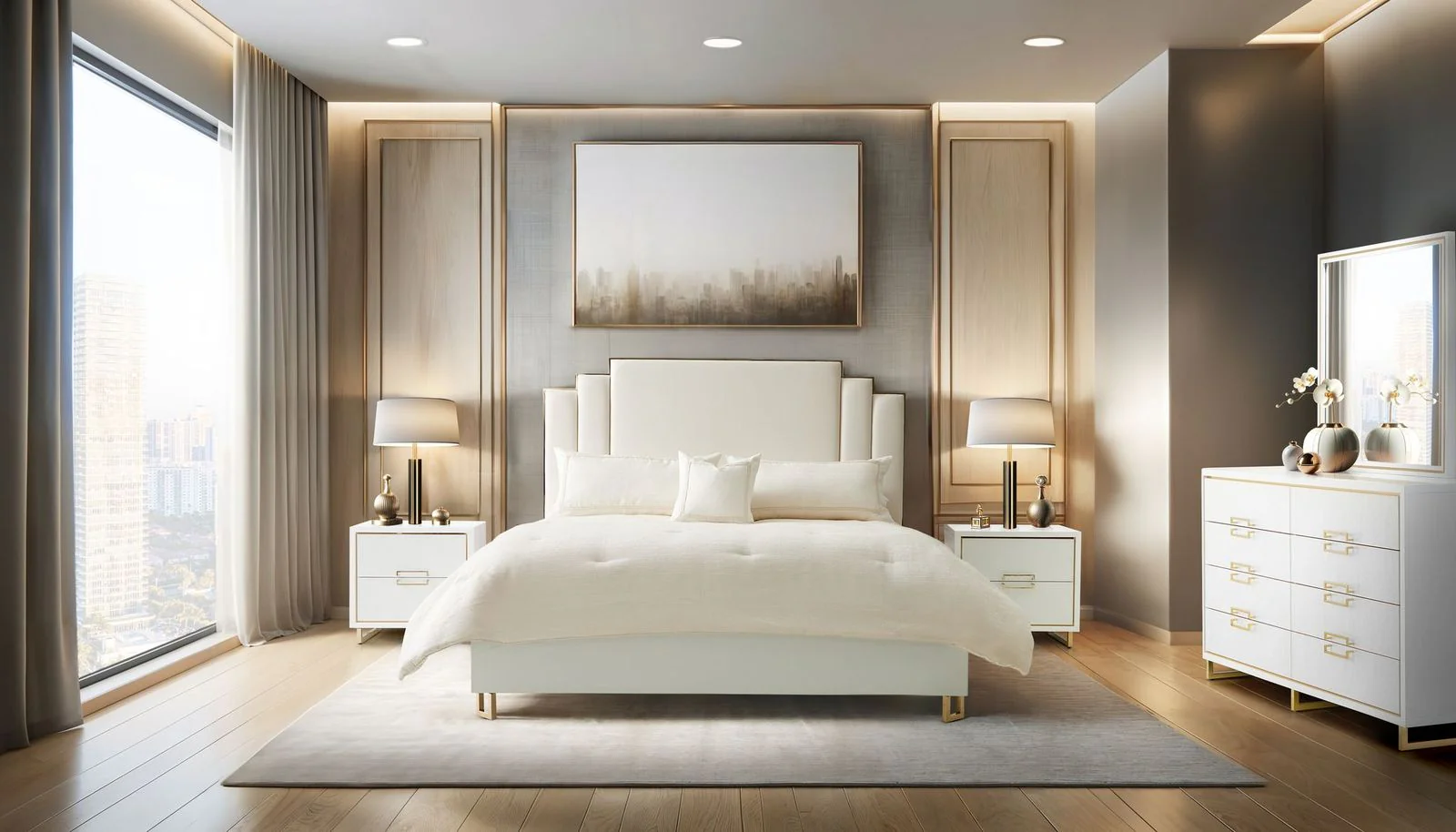 Michael Amini Palm Gate Upholstered Bed - Cloud White - Image 16