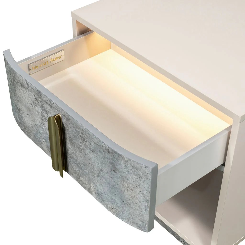 Michael Amini Pavira 1-Drawer Nightstand with LED Lights - Stone - Image 10