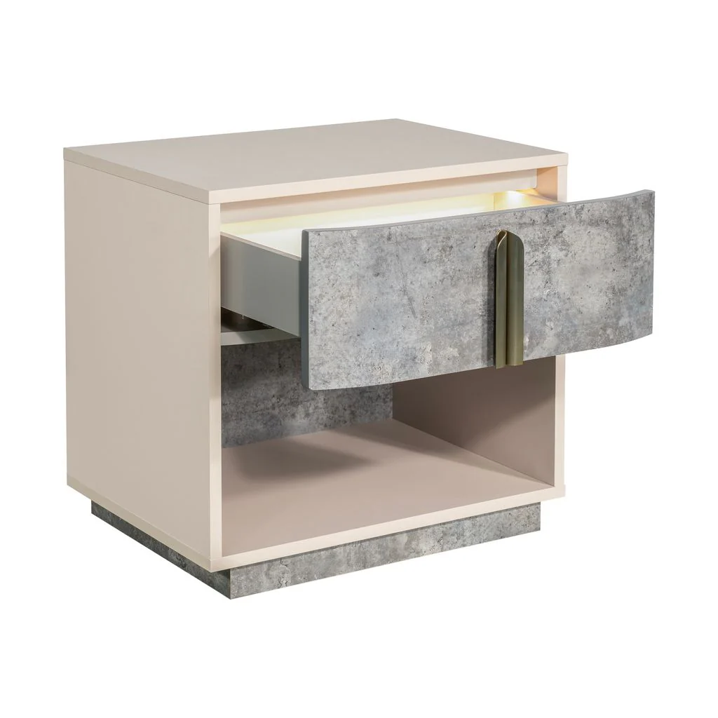Michael Amini Pavira 1-Drawer Nightstand with LED Lights - Stone - Image 11