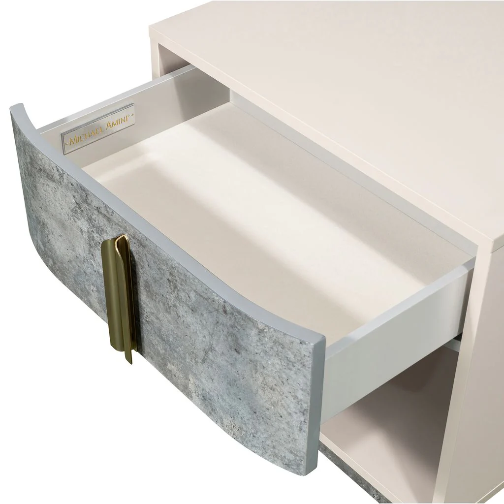 Michael Amini Pavira 1-Drawer Nightstand with LED Lights - Stone - Image 9