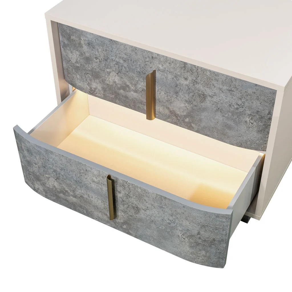 Michael Amini Pavira 2-Drawer Nightstand - Stone - Image 9