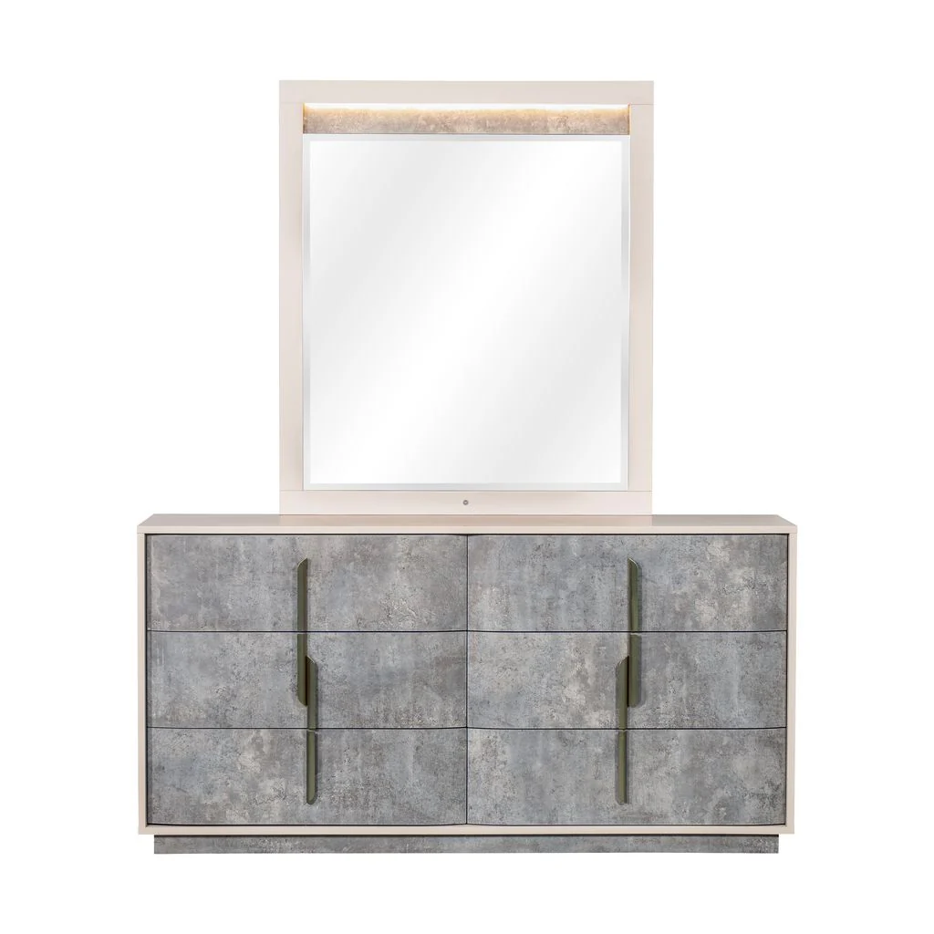 Michael Amini Pavira Dresser with Mirror - Stone - Image 2
