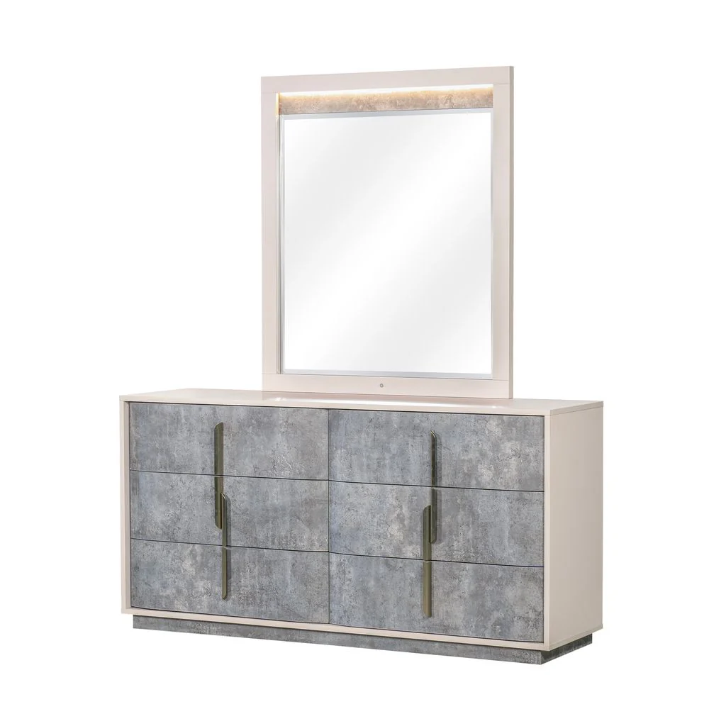 Michael Amini Pavira Dresser with Mirror - Stone - Image 3