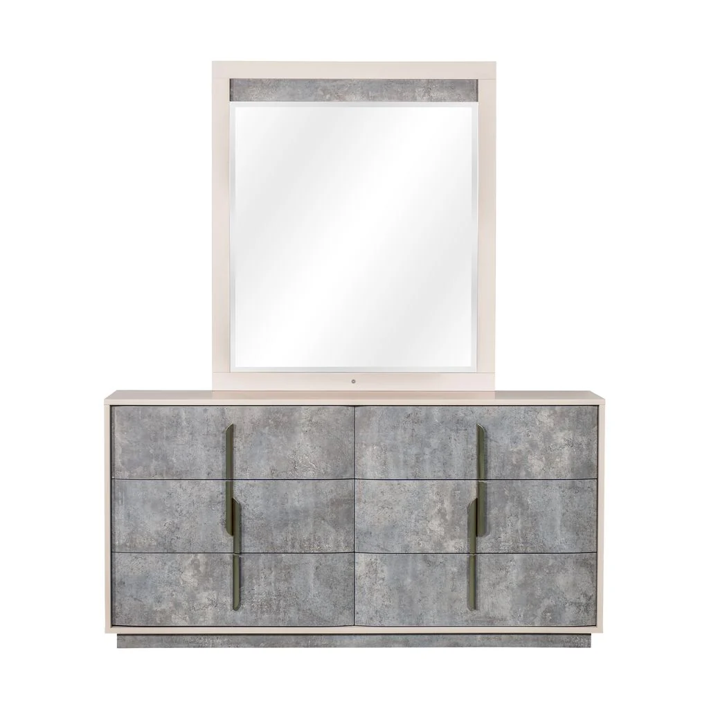 Michael Amini Pavira Dresser with Mirror - Stone - Image 4