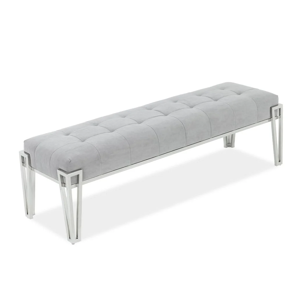 Michael Amini Rose Velvet Accent Bench - Gray/Chrome - Image 2