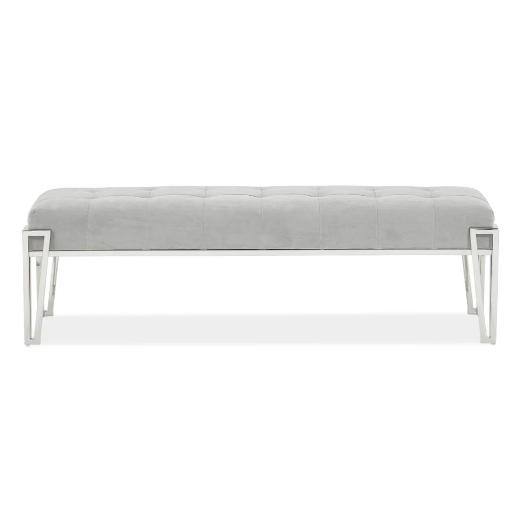 Michael Amini Rose Velvet Accent Bench - Gray/Chrome - Image 3