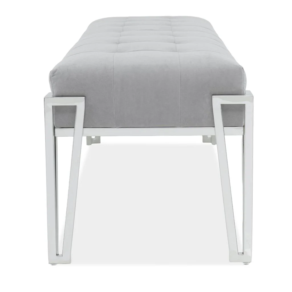 Michael Amini Rose Velvet Accent Bench - Gray/Chrome - Image 4