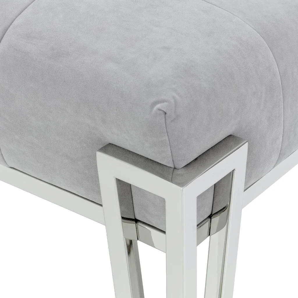 Michael Amini Rose Velvet Accent Bench - Gray/Chrome - Image 5