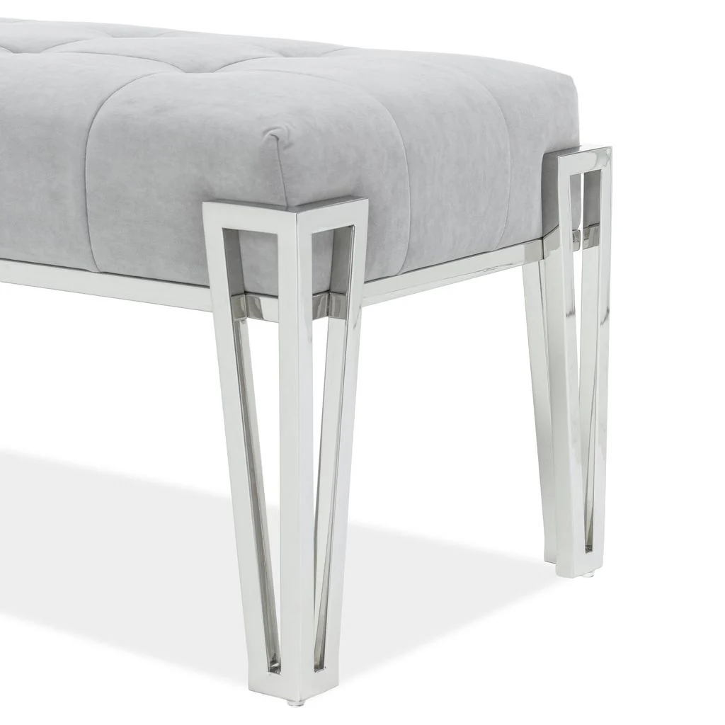 Michael Amini Rose Velvet Accent Bench - Gray/Chrome - Image 6