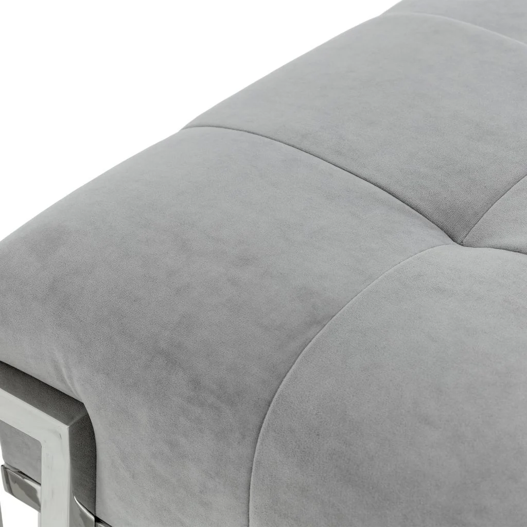 Michael Amini Rose Velvet Accent Bench - Gray/Chrome - Image 7