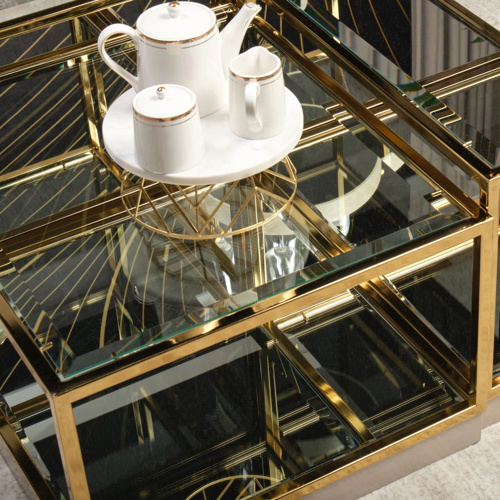 Michael Amini Savannah Breeze Short Cocktail Table, Set of 2 - Bright Gold - Image 4