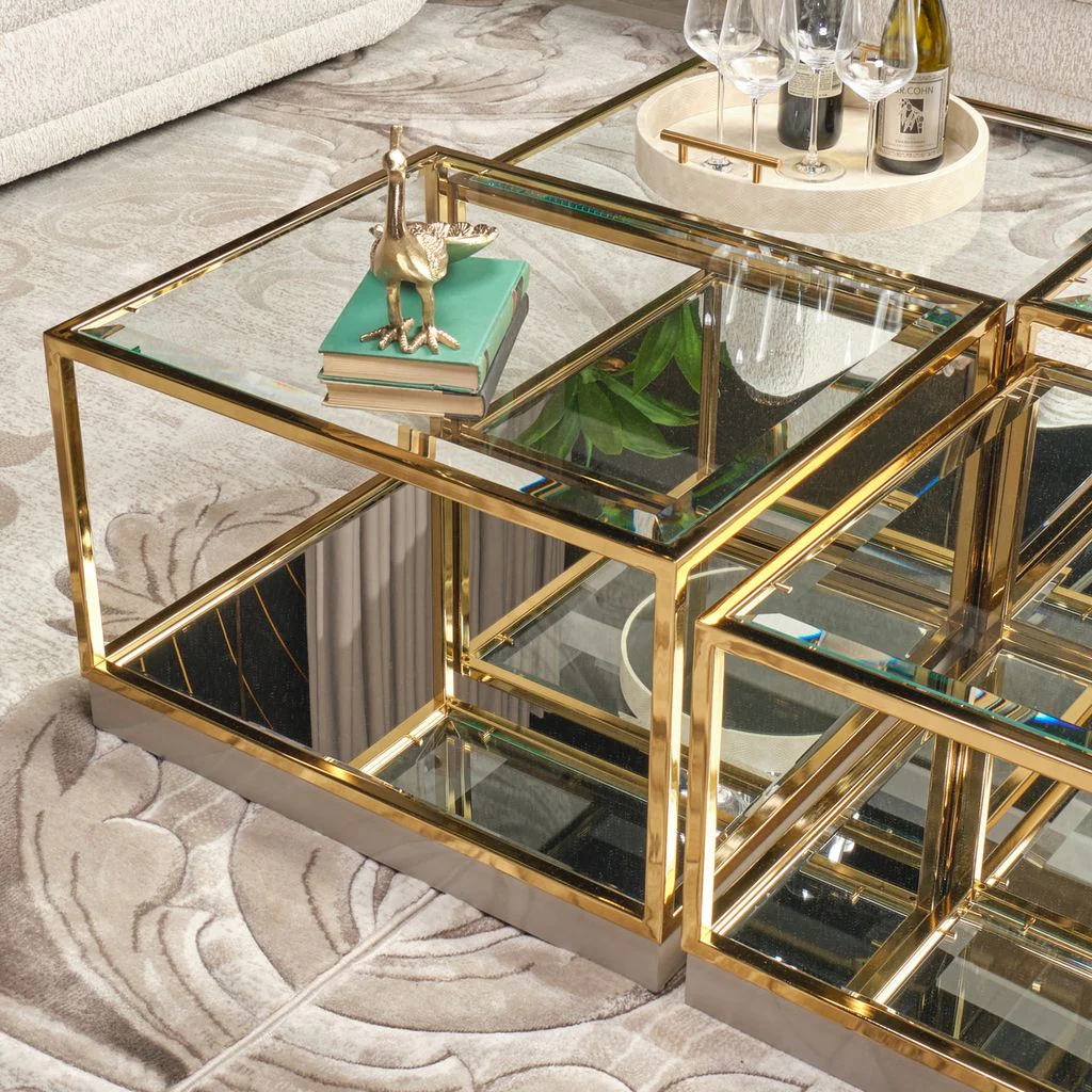 Michael Amini Savannah Breeze Tall Cocktail Table, Set of 2 - Bright Gold - Image 4