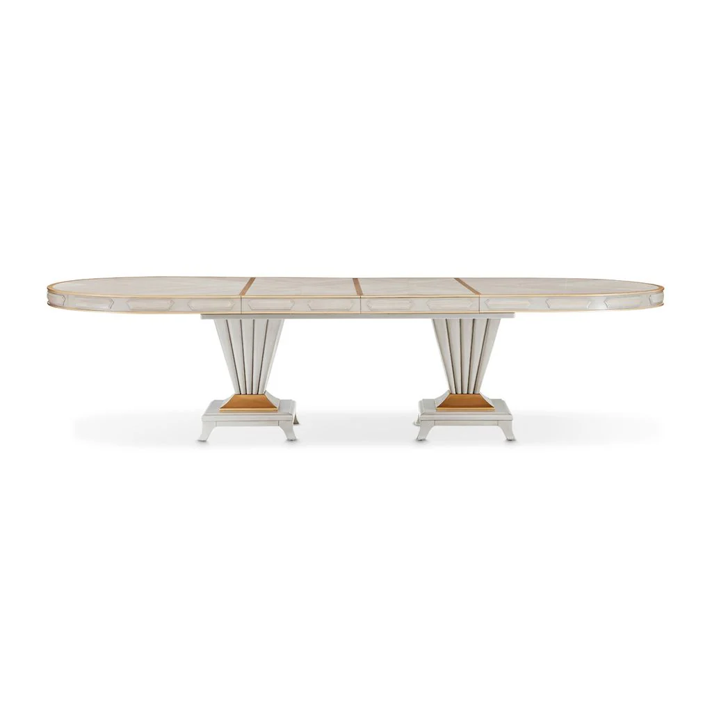 Michael Amini St. Charles Double Pedestal Dining Table -  Dove Gray - Image 3