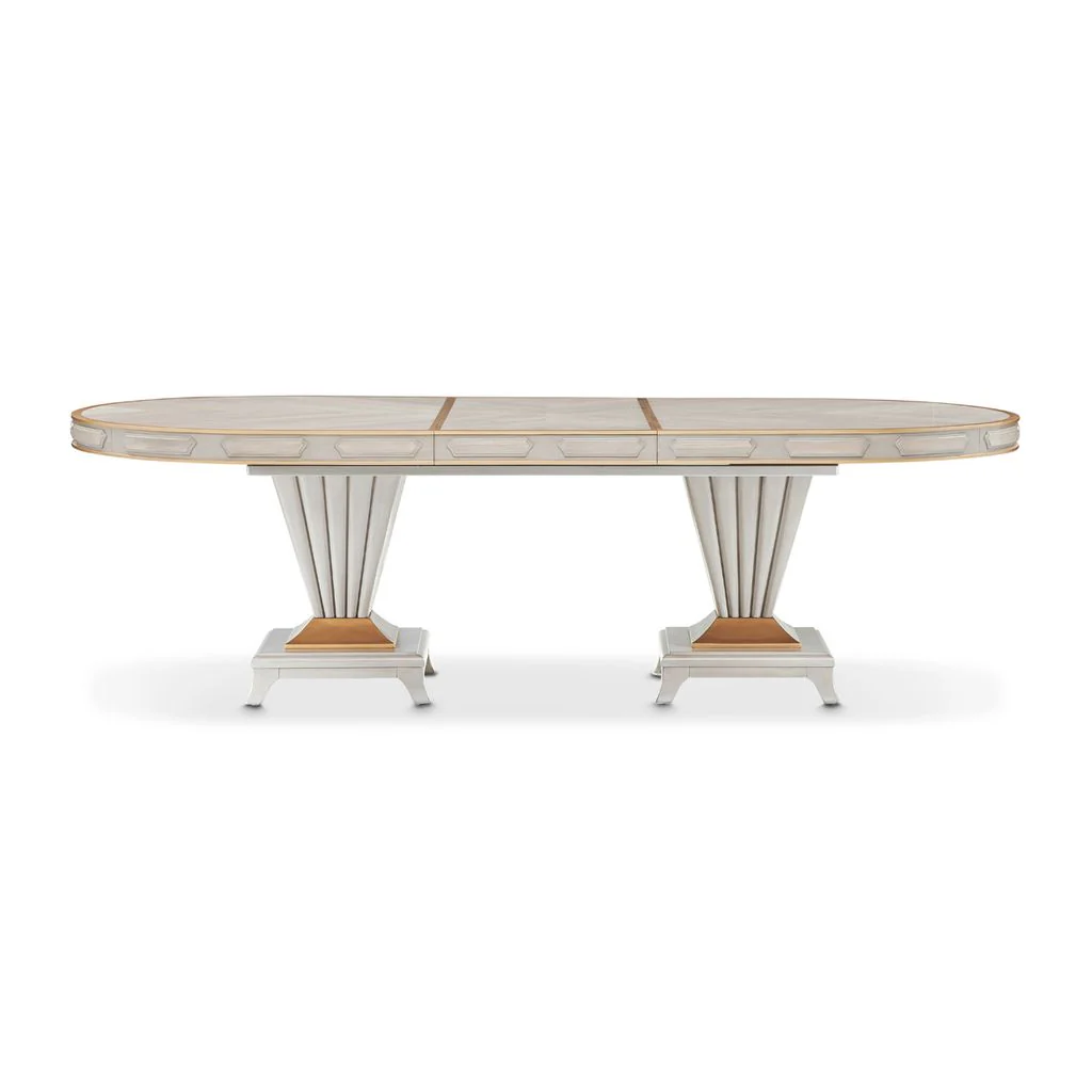 Michael Amini St. Charles Double Pedestal Dining Table -  Dove Gray - Image 4