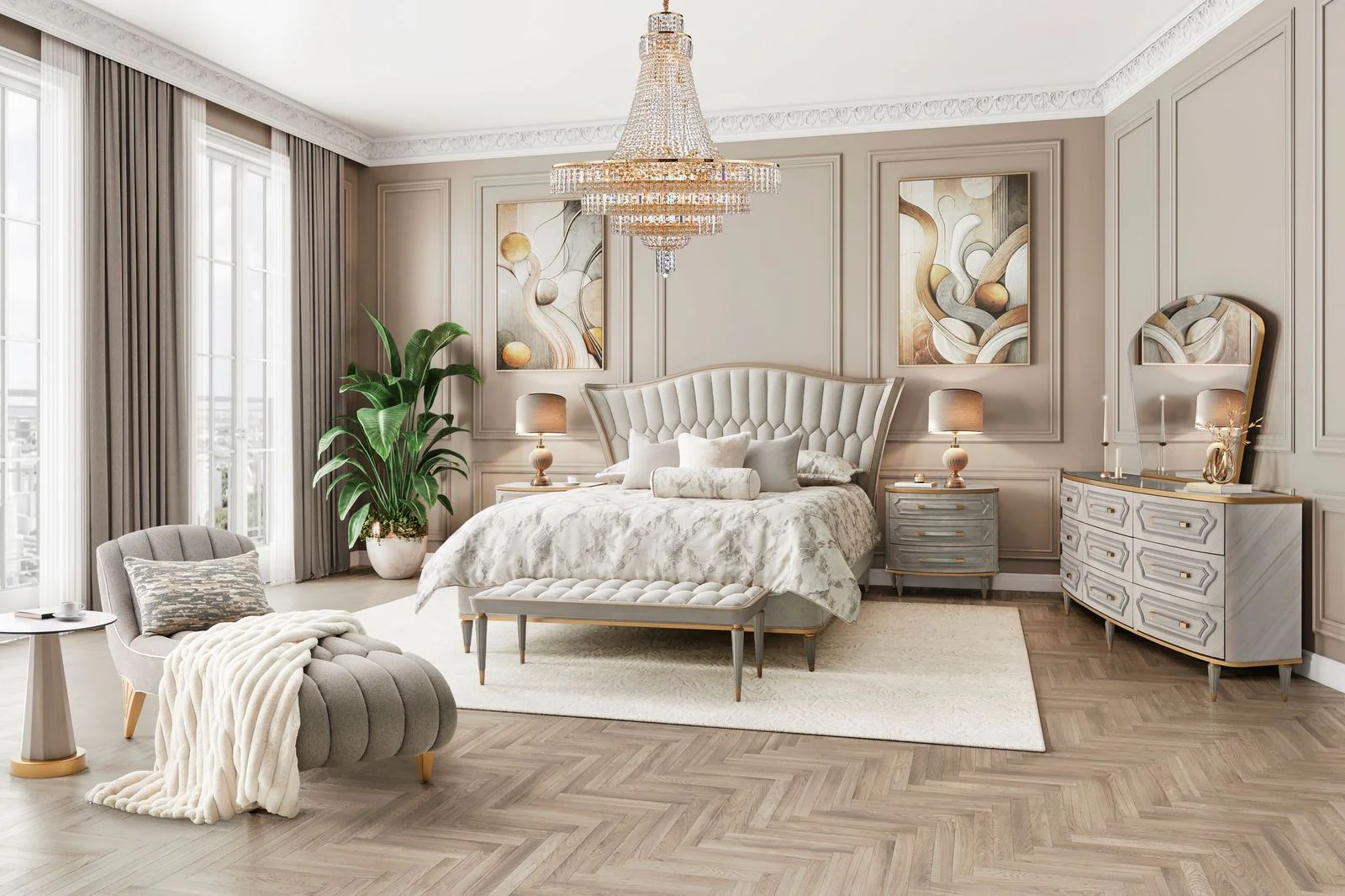 Michael Amini St. Charles Upholstered Bed - Dove Gray - Image 12