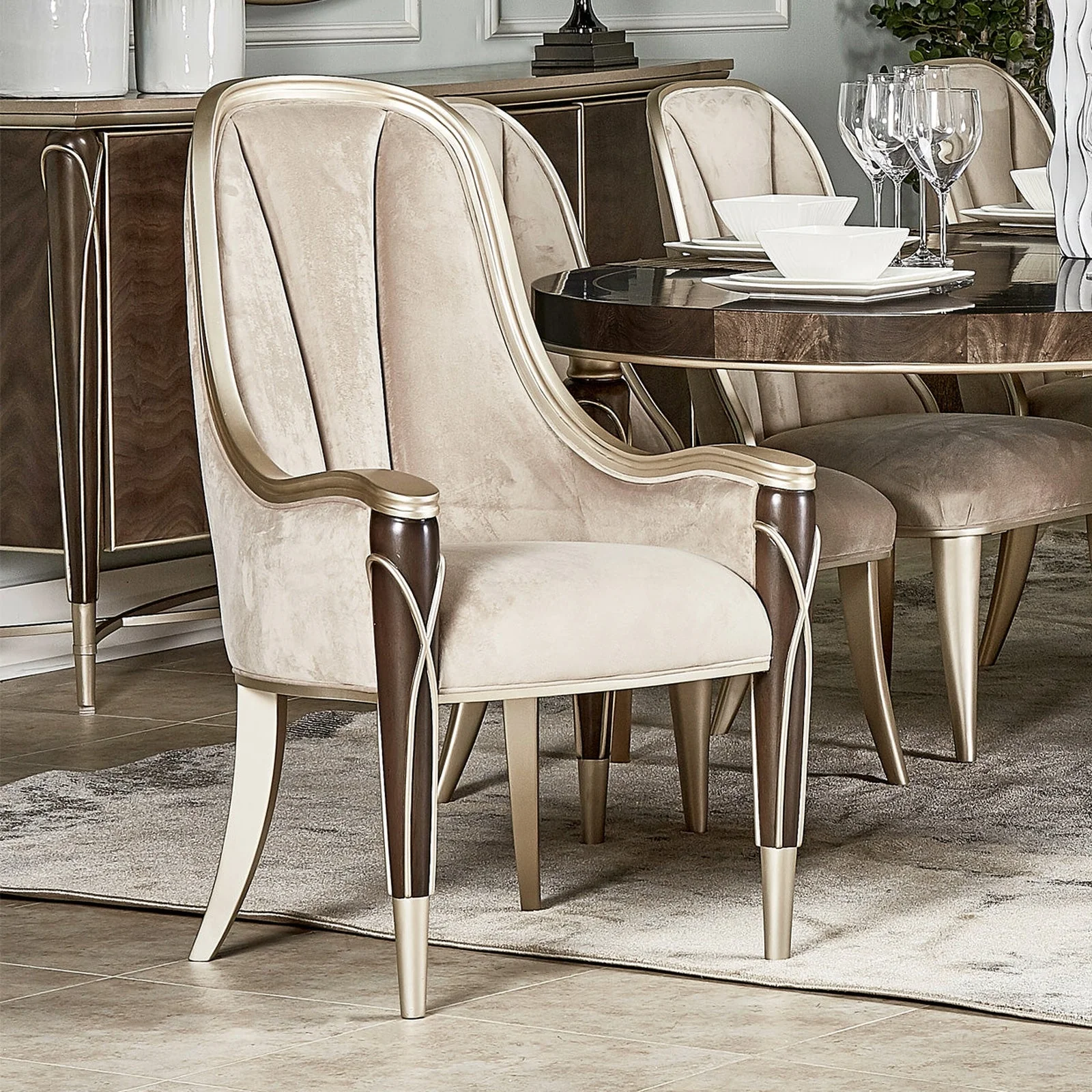 Michael Amini Villa Cherie Hazelnut Arm Chair - Image 2