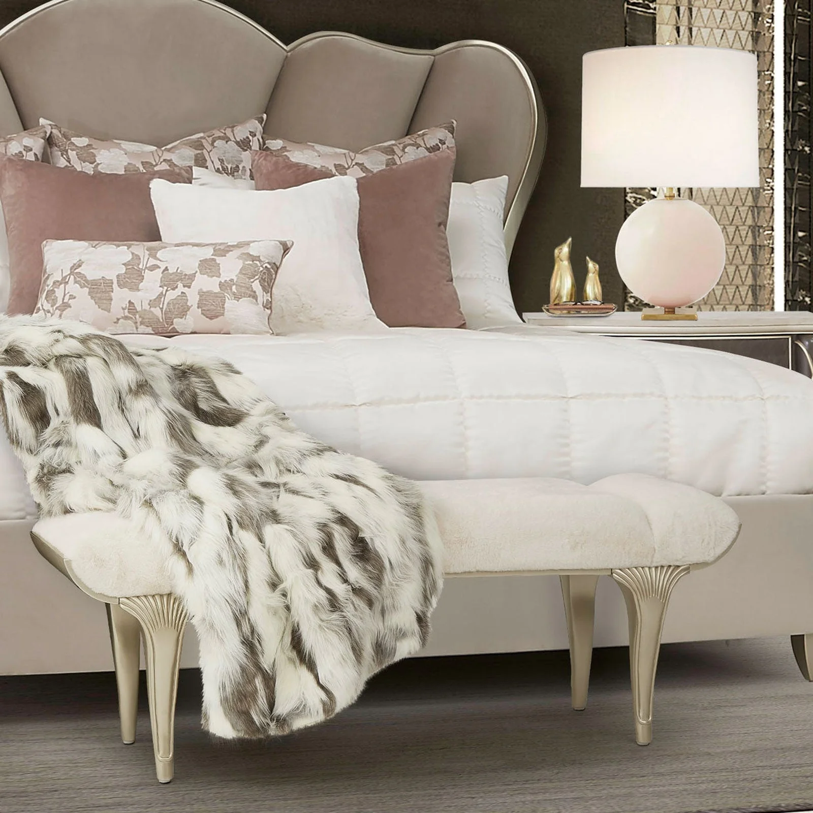 Michael Amini Villa Cherie Hazelnut Bed Bench - Image 2